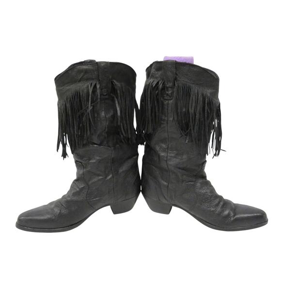Women’s Size 8 Vintage Capezio Black Leather Fringe Western‎ Boots